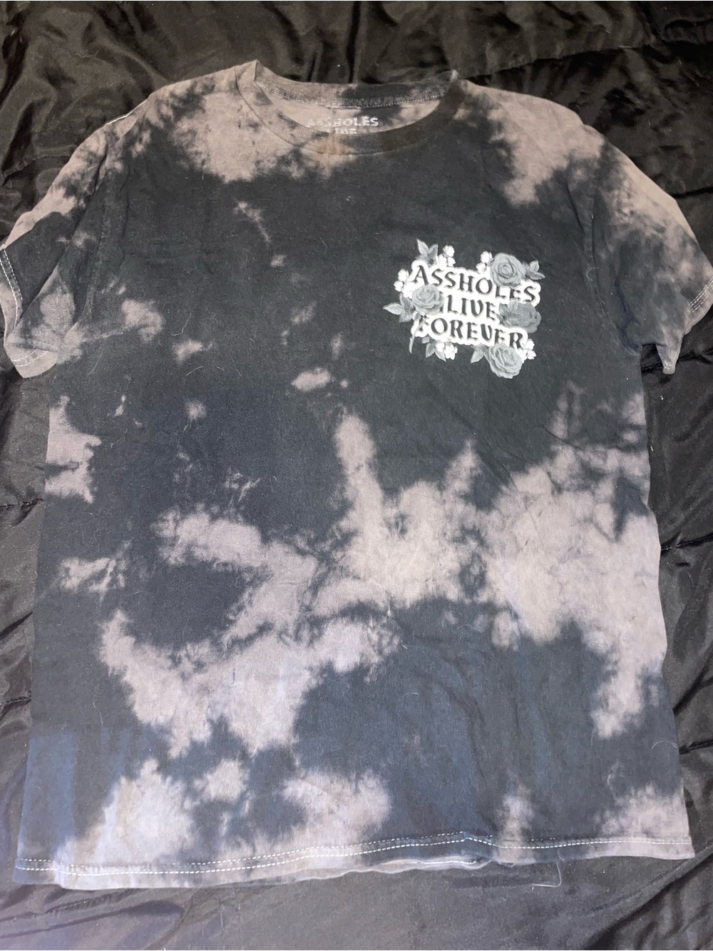 Alf assholes live forever rose Tie-Dye Short Sleeve Tee - Black/Grey size medium